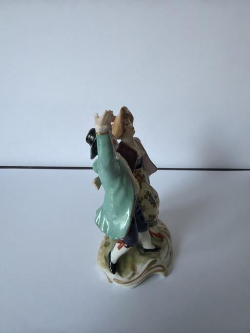 Wunderschönes antikes Hofpaar aus Porzellan – Höchster Stil (Passau, ca. 1900) – decoratieve objecten (photo 2 of 6)