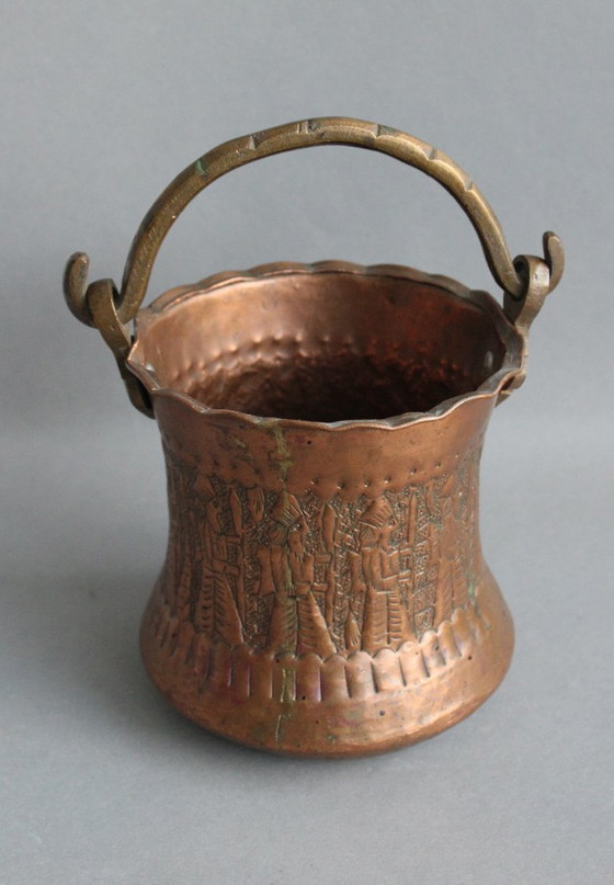Image 1 of Solid copper kettle, copper pot, planter, cachepot with handle, vintage