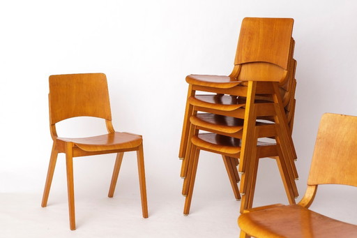Ensemble de 6 chaises empilables Wilkhahn - Bois de hêtre - Allemagne 1970 - Sièges Vintage