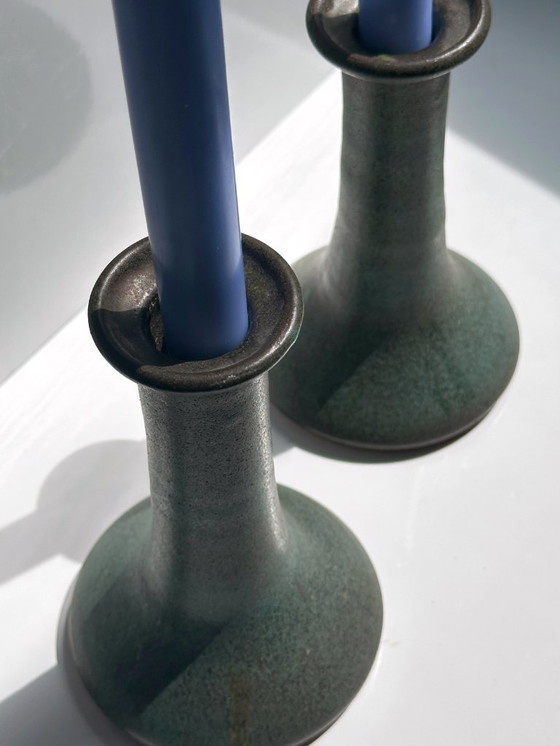 Image 1 of 2 candelieri vintage in ceramica anni '70, metà secolo, set di candelieri brutalisti Lava