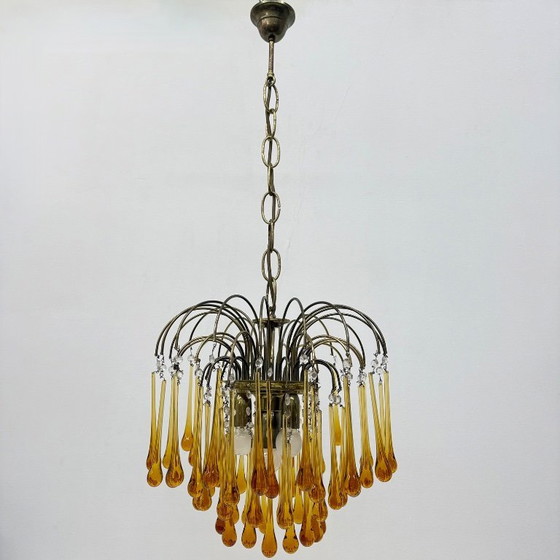 Image 1 of Mid Century Design Murano-Bernsteinglas-Tropfenleuchter, 1970er Jahre