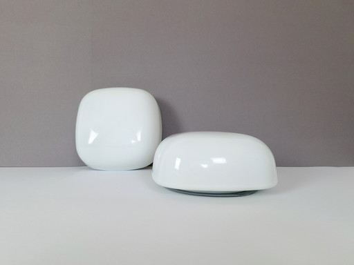 Set of 2 Vintage Sconces / Flush Mount Lighting / Wall Lamp / White Opaline Glass / Minimalist Lamp / Ceiling Light / Mushroom L