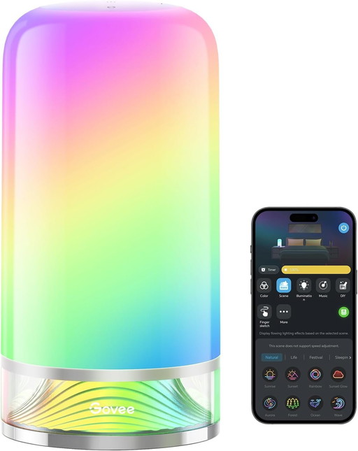 Govee Lampe de Table LED, Lampe de Chevet, Tactile dimmable RGBICWW, Compatible avec Alexa avec 64 Modes Scène, 500 Lumens, Fonc