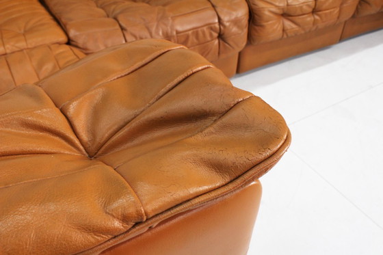 Image 1 of Vintage De Sede DS 11 modulaire bank, cognac patchwork leer, set van 7