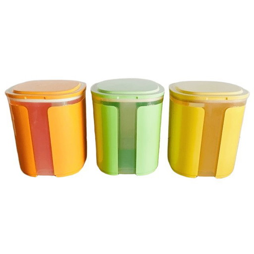 Vintage set Tupperware Colombo Skyline voorraadpotten 1.5 liter geel groen oranje 1990's