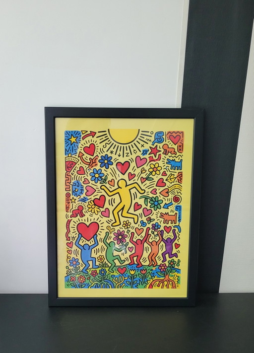 Originaldruck von Keith Haring, gerahmt.