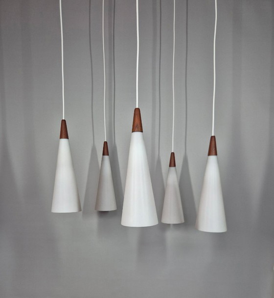 Image 1 of Lampada a sospensione vintage - Fog & Morup | teak e vetro opalino - anni '50