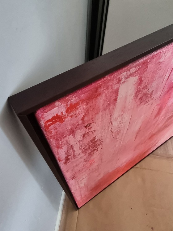 Image 1 of Frances Eckhardt – 90 x 120 cm abstraktes rosa Gemälde, handgefertigt, moderne Kunst, zeitgenössisch, gerahmt