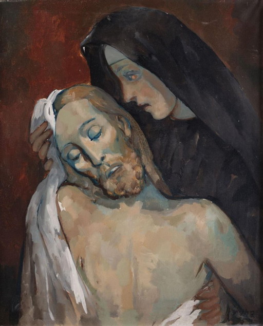 Dipinto originale del pittore Pedro Pruna O'Cerans (1904-1977) "Lamento per Cristo morto"