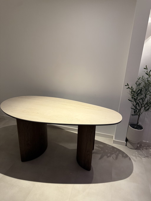 Nieuwe Japandi Eetkamertafel Walnoot/Travertin 180x90
