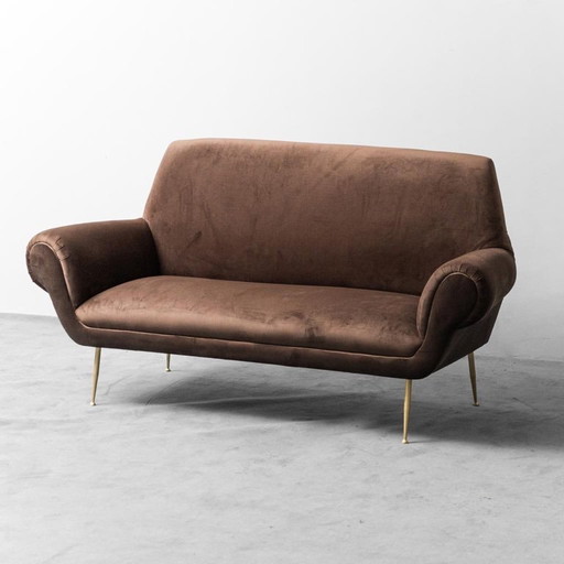 CANAPÉ 3 PLACES EN VELOURS MARRON GIGI RADICE MINOTTI 1950S VINTAGE MODERN