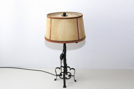 Image 1 of Lampe Beistelllampe Eisen Kunstleder 73cm Vintage