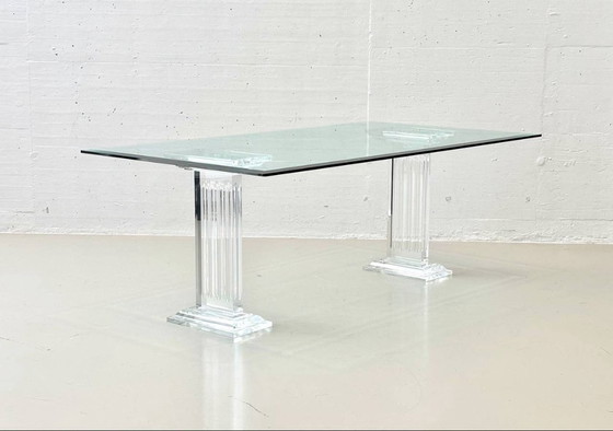 Image 1 of Glass table with acrylic glass column legs by FABIANART from Rome, Italy, 1980s