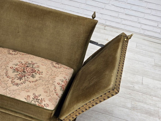 Image 1 of 1970s Danish 2-Seater "Spanish" Drop Arm Sofa, Furniture Velour