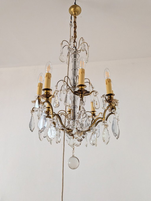Elegante kristallen kroonluchter met 8 lampen (circa 1920) – Crystal, Glass