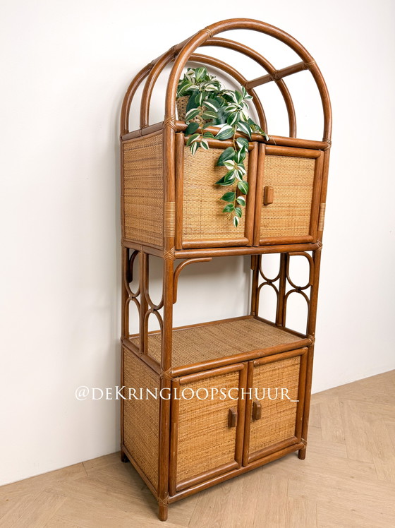 Image 1 of Vintage rattan bamboo manou arched cabinet with doors