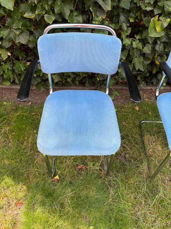 2 chaises Dutch Originals Gispen Classic 201 - Tissu côtelé bleu – Chaises de salle à manger, Plastic, Textile (photo 3 of 5)