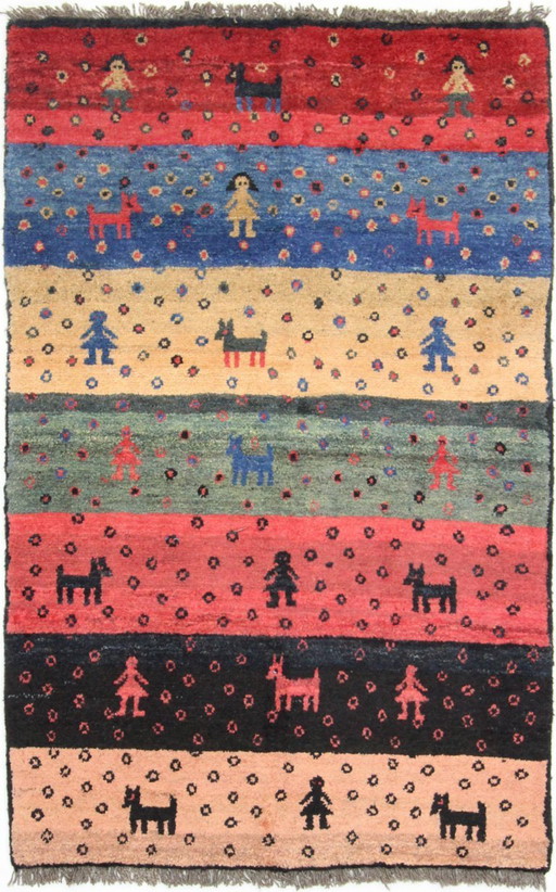 Alfombra oriental persa original Gabbeh Ghashghai, 162 cm x 105 cm, antigua, natural