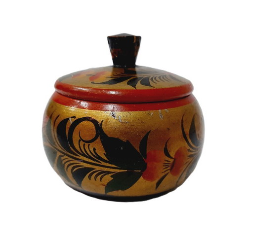 Boîte à bijoux miniature Hohloma russe vintage avec couvercle