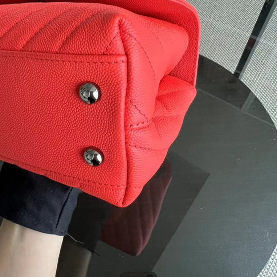 Image 1 of Chanel Caviar Small Coco Handle Chevron Calfskin Light Red Silver Hardware Series 28