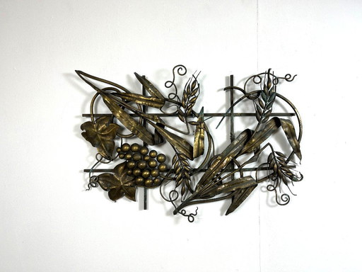Brass wall decoration with grapes and sheaf of wheat, 1950s