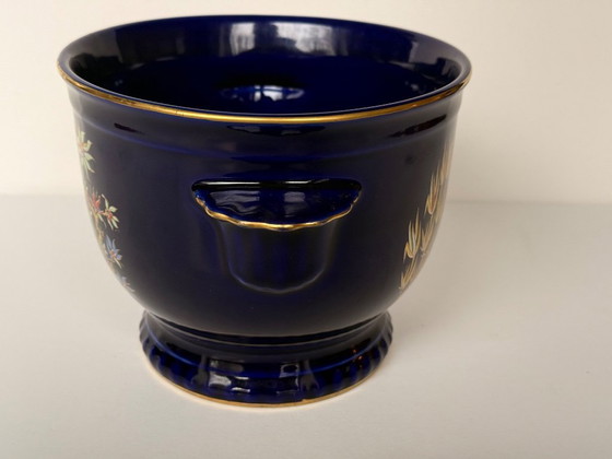 Image 1 of Japanische kobaltblaue Porzellanvase und Schale aus 22-karätigem Gold