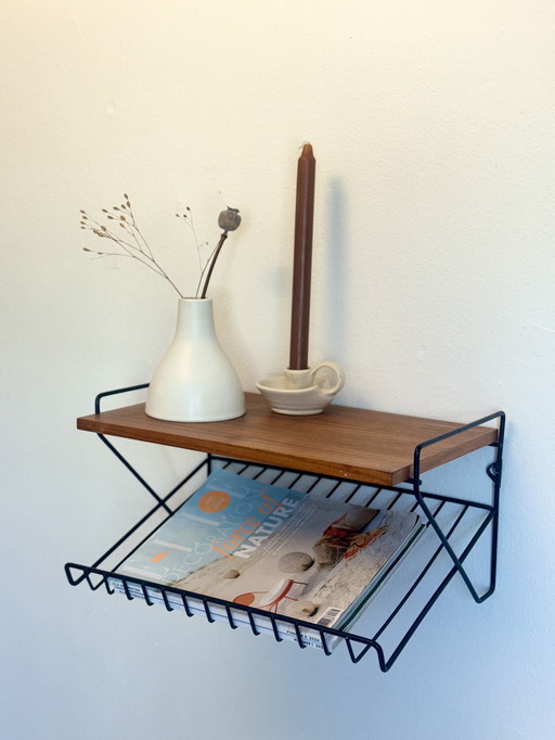 Vintage string wall rack 1960s/70s - wood & metal