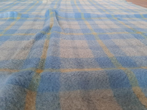 Image 1 of Vintage Wool Blanket - Blue and Yellow Checkered Pattern - Wolf Federation - 171 x 215 cm