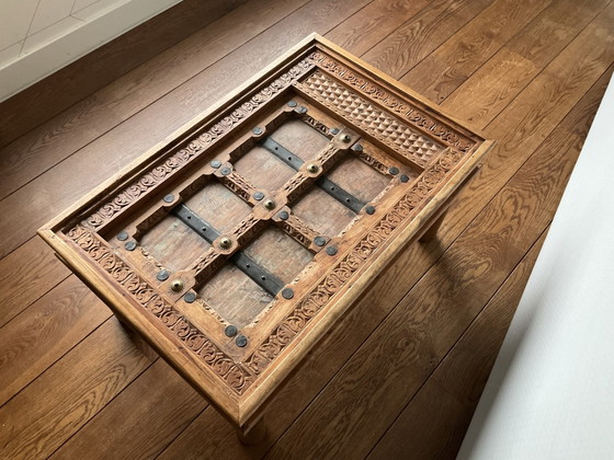 Beautiful Authentic Indian Coffee Table/Gate Table, Boho & Ibiza Style, Wood, Brass, Brown (photo 3 of 13)