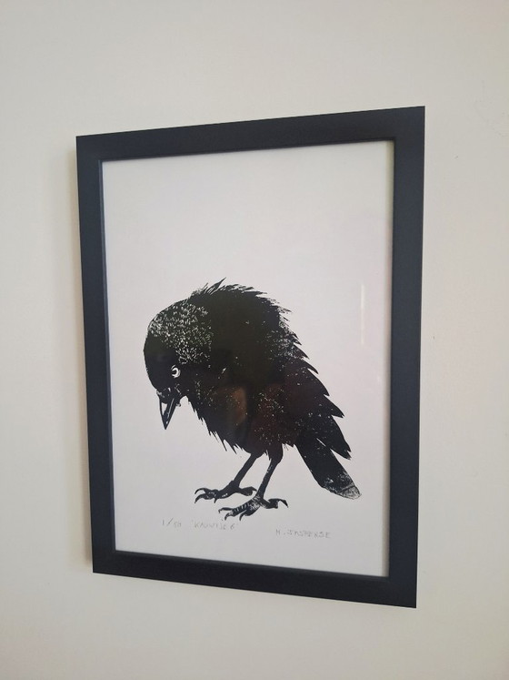 Linoprint 'Kauwtje' – M. Jasperse, Kunst, Papier (photo 5 of 9)
