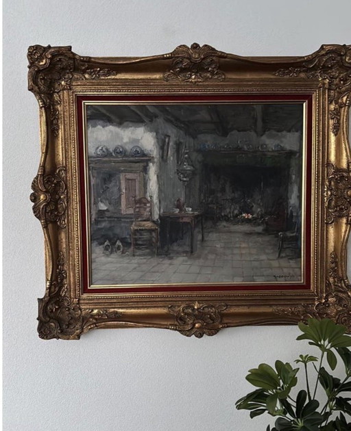 Theodorus Van Oorschot Oil on Canvas, Interior Framed