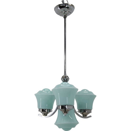 Lustre vintage Art Déco en verre azur, 1930