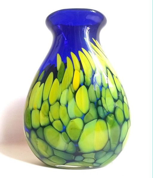 Cobalt Blue Vase with Makora Yellow Inclusion, Height 33 cm – vazen, Glass