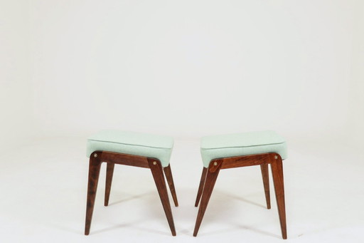 Mid century kids footrest stools pistachio green wool