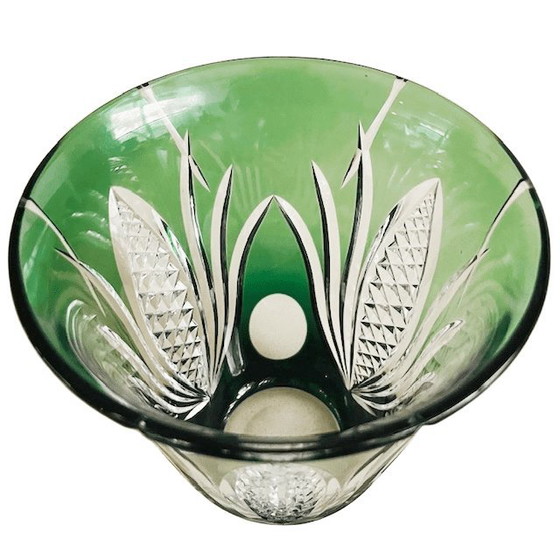 Image 1 of Vaso in cristallo Val Saint Lambert di René Delvenne, cristallo verde, trasparente, anni '60