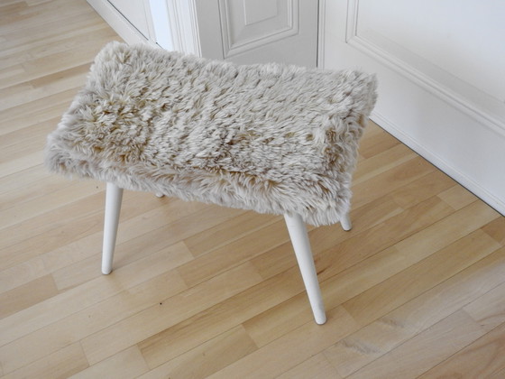 Image 1 of Tabouret vintage avec fourrure Teddy - coiffeuse ou pouf