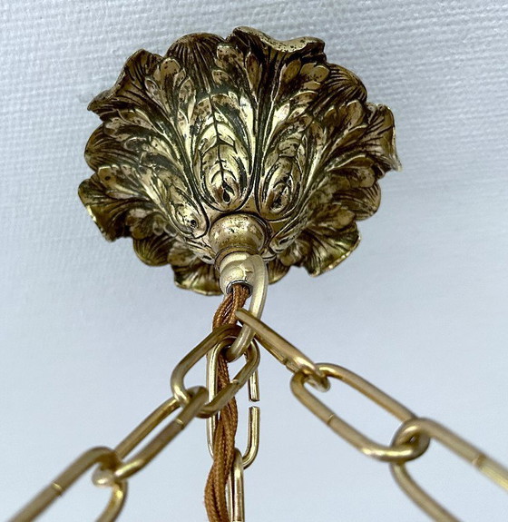 Image 1 of Lampada a sospensione in alabastro e bronzo in stile Art Déco francese