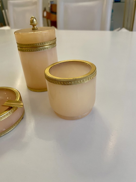 Image 1 of Elegantes Raucher Set Aus Rosa Alabaster Von Cerri Nestore Aus Volterra