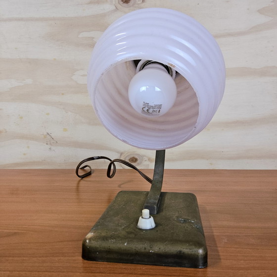 Image 1 of Lampe de bureau Art Déco en bronze antique (années 1930) Veilleuse Art Déco (tête orientable)