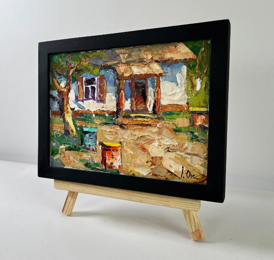 Image 1 of Original Oil Painting Summer Village Landscape Apiary in the yard