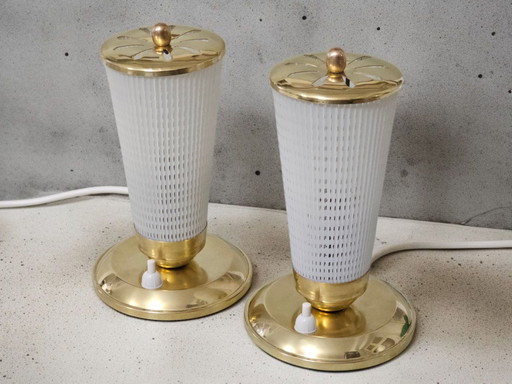 Pair of Elegant Table Lamps / Bedside Lamps, 1950s – tafellampen, Metal, Brass