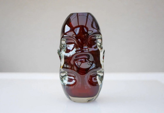 Image 1 of Mid-century modern handmade crystal vase in dark red by Börne Augustsson for Åseda