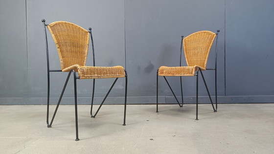 Image 1 of Rieten stoelen van Frederick Weinberg, jaren 1960, set van 6