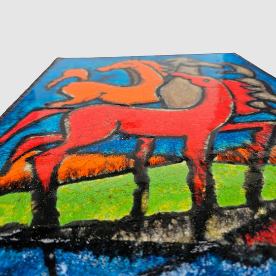 Image 1 of Ruscha Wandbild Keramik Wandkeramik Pferde Wandplatte Wandfliese Vintage 60er Midcentury Fat Lava Selten