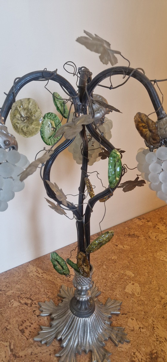 Image 1 of Midcentury Art Nouveau/Art Deco Frosted Glass Grape Table Lamp