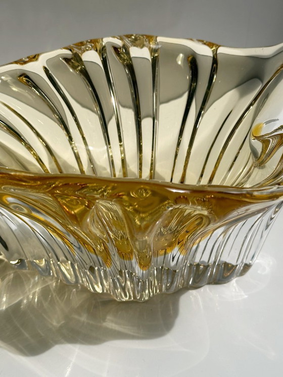 Image 1 of Murano Bowl Champagne Gold Glass Vide Poche Mid - Century Italy Vintage 70s Handmade Ashtray Crystal