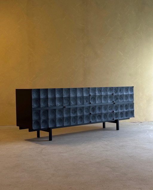 Brutalist Credenza in Black Stained Oak by J. Batenburg for MI Belgium