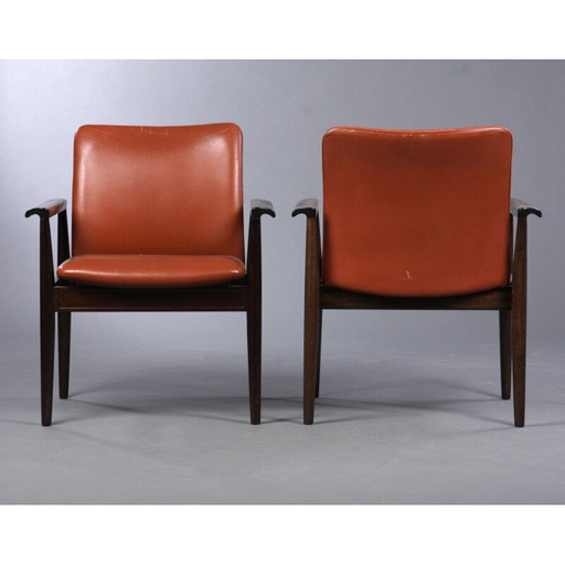 Fauteuil diplomate vintage en acajou et cuir brun par Finn Juhl pour Cado, 1960