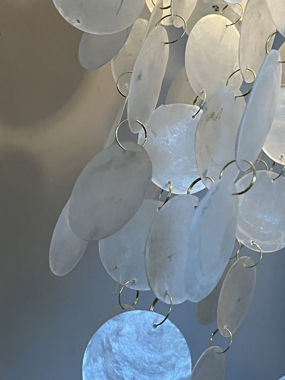 Image 1 of Set Of 2 Capiz Shell Pendant Lamps Pearl Shell Gold Details ! Luxury Execution