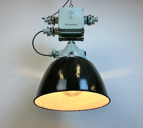 Image 1 of Grey Cast Aluminium Explosion Proof Lamp with Enameled Shade, 1970s